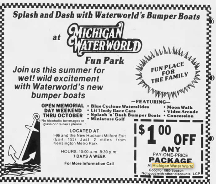 Michigan WaterWorld - July 17 1985 Ad For The Park (newer photo)